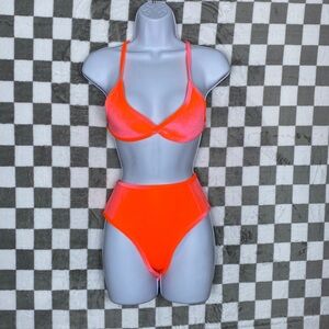 Hoaka Swimwear Bikini Neon porange bright pink orange neoprene two-piece sm/m